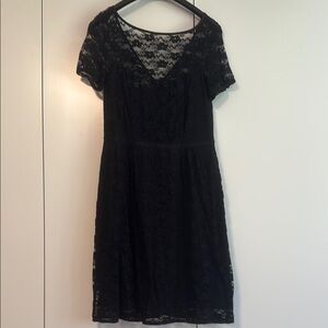 London Times Black A-Line V-Neck Mini Dress